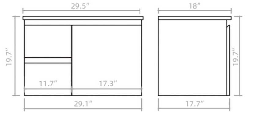 Vanity PVC PF 30 Right WH